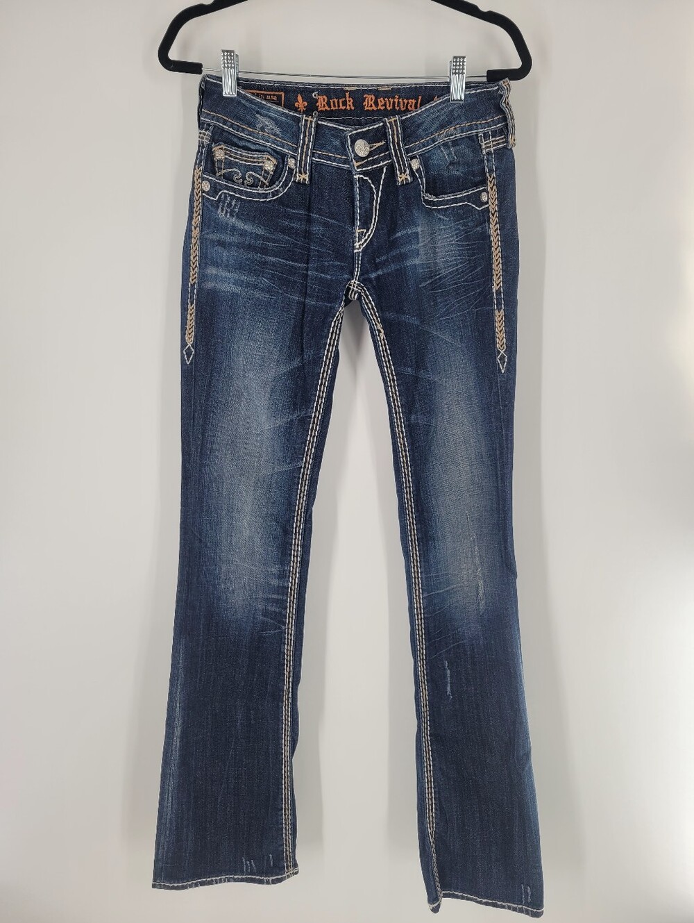 Rock Revival Dara Dark Blue Bootcut Jeans Size 27 Tall